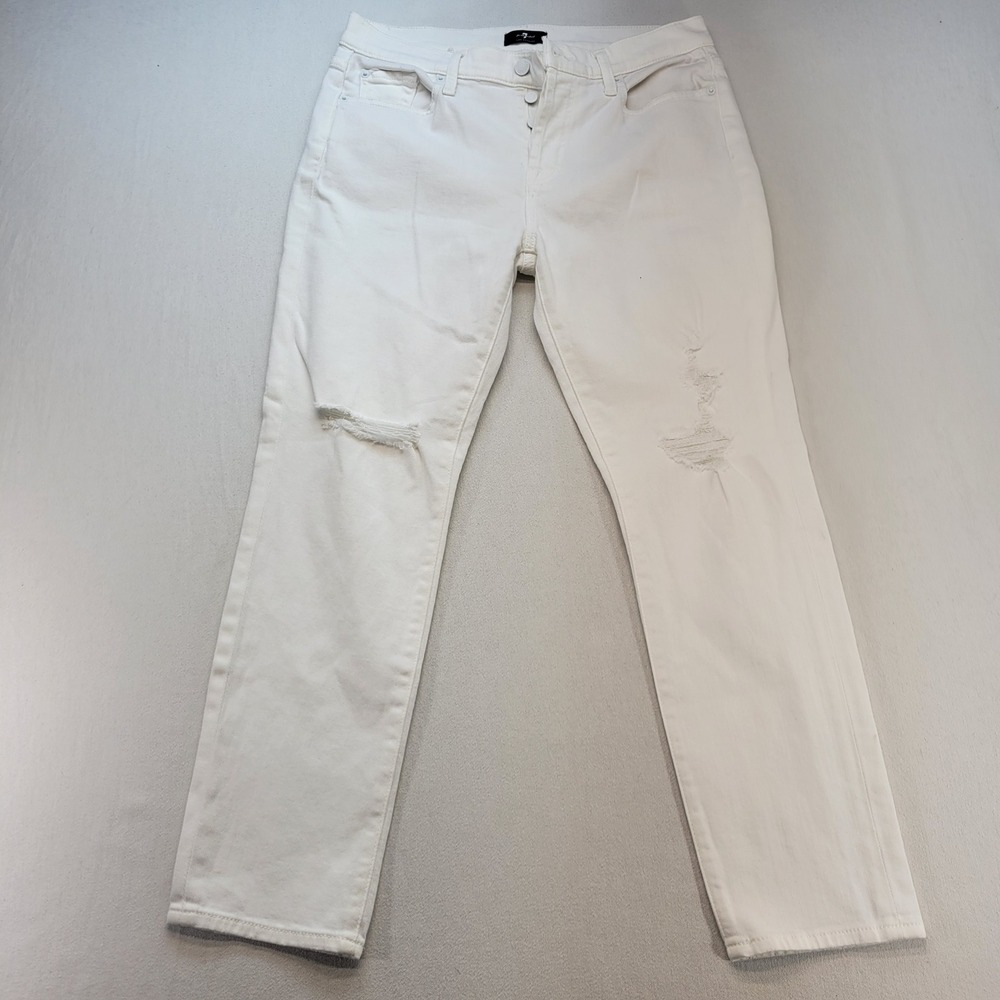 7 For All Mankind Josefina Jeans Womens 29 White Boyfriend Button Fly Denim